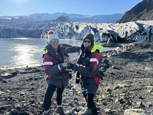 Champagne toast while a glacier is calving behind us in Iceland!